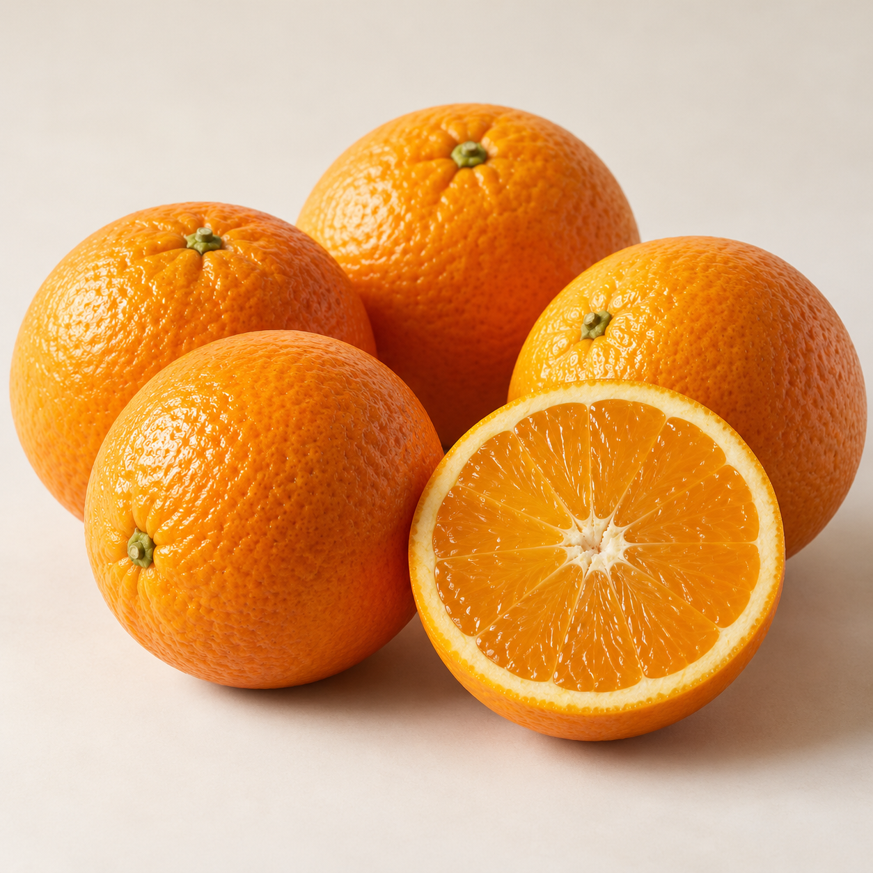 Illustrative oranges and a cut orange half